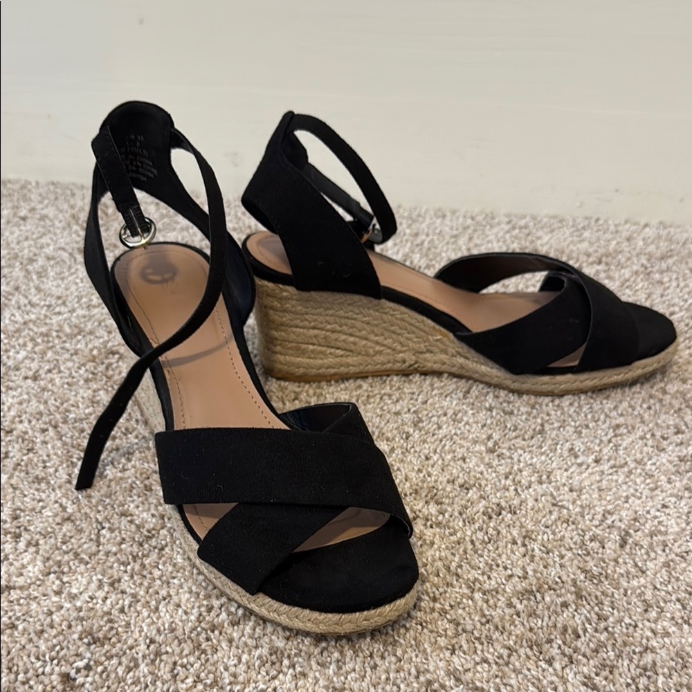Black Wedge Sandals